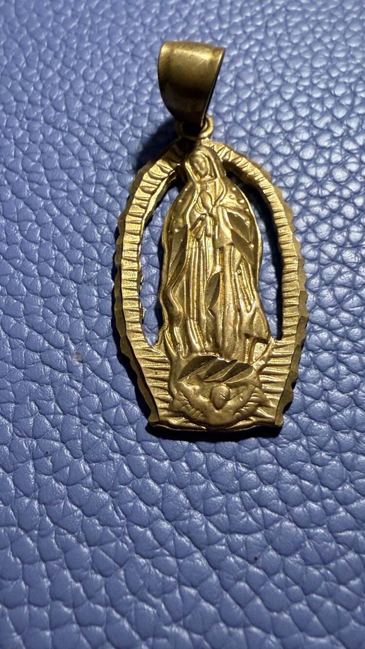 Vintage 18K Gold Plated Our Lady of Guadalupe Virgin Mary Religious Pendant Char